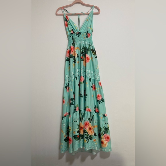 Mengsi Dresses & Skirts - Elegant Floral Maxi Dress in Teal